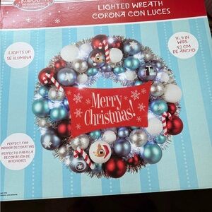 Kurt Adler Festive Lighted Wreath - Red, Blue, Silver